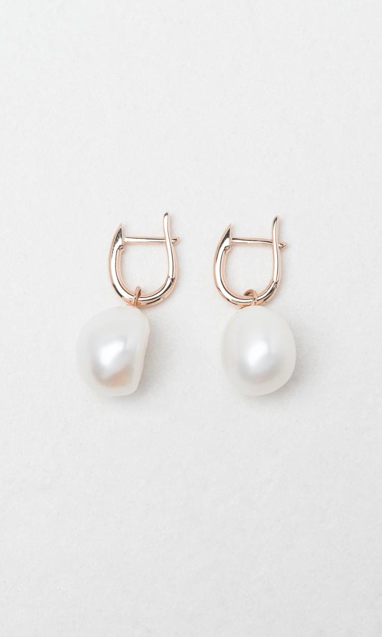 Hogans Family Jewellers 9K RG Organic Shaped Freshwater Pearl Huggie Earrings