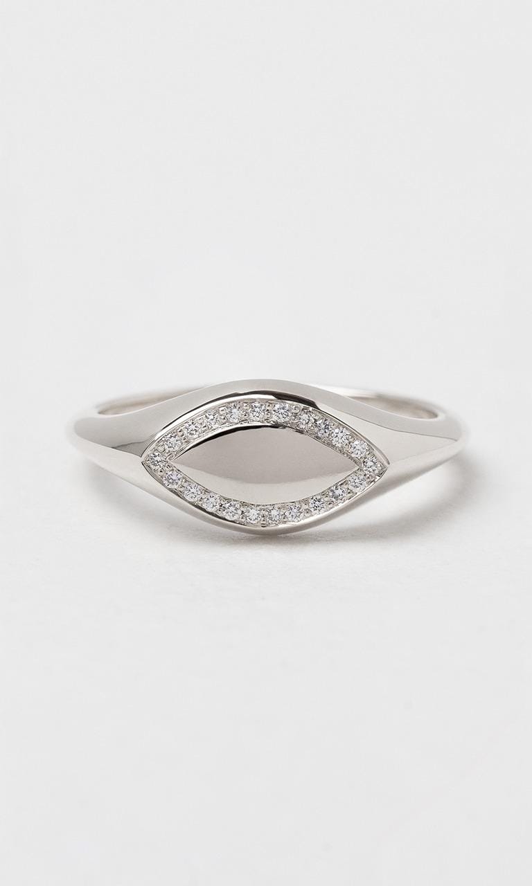 Hogans Family Jewellers 9K WG 0.10ct TDW Round Brilliant Cut Diamond Oblong Signet Ring
