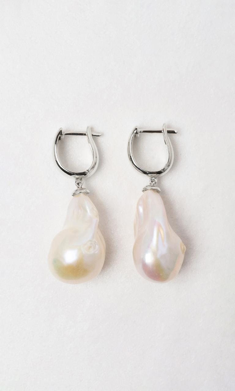 Hogans Family Jewellers 9K WG 13mm Baroque Pearl Huggie Earrings