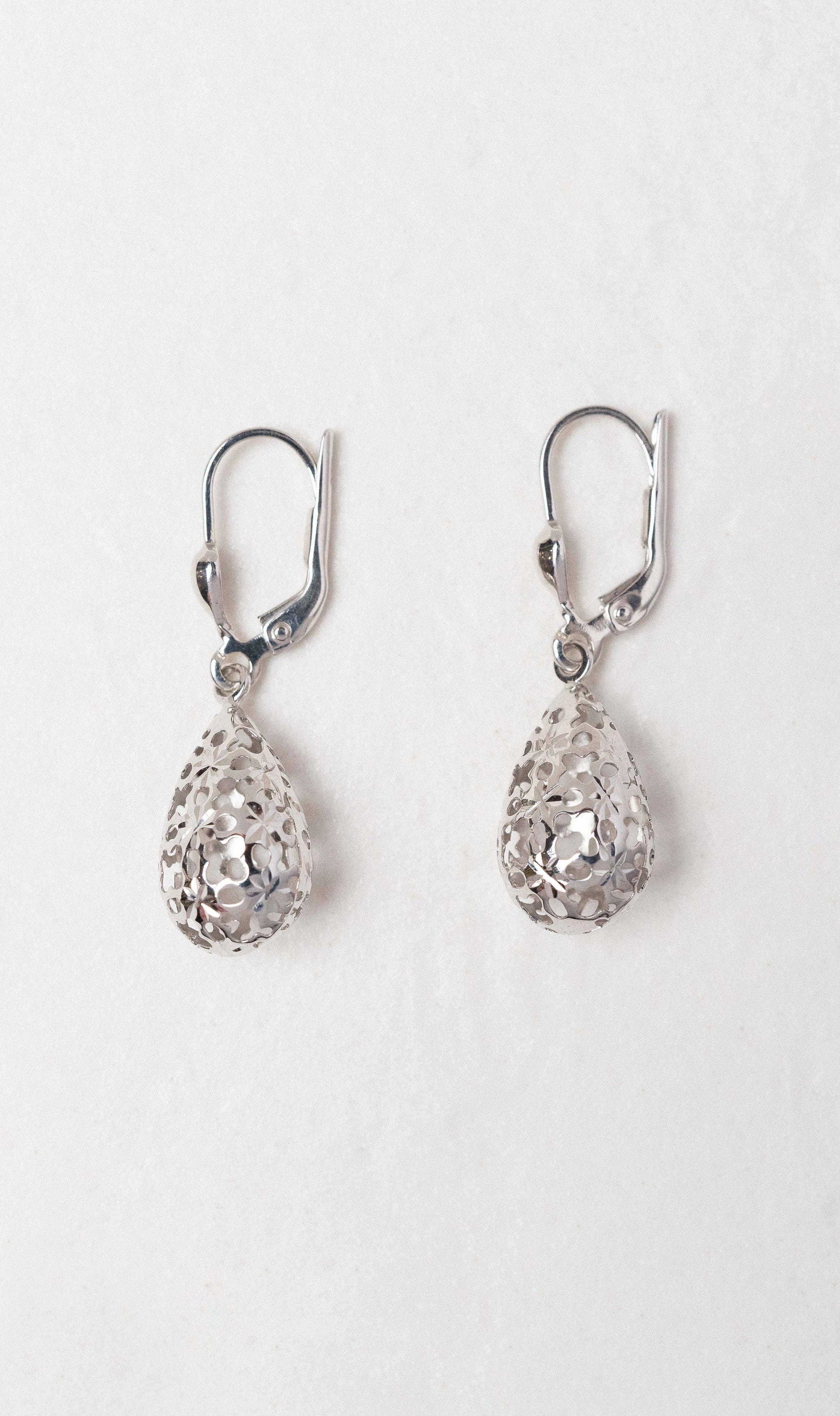 Hogans Family Jewellers 9K WG Filigree Oval Drop Earrings