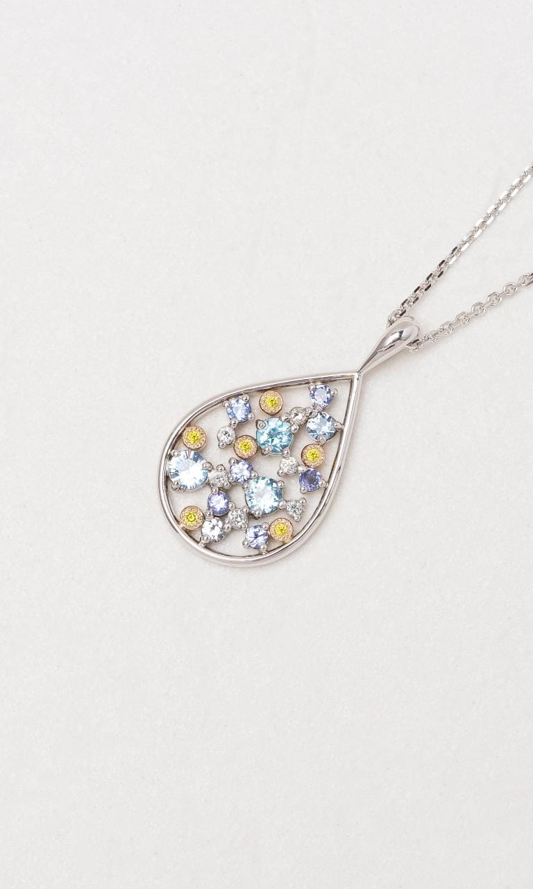 Hogans Family Jewellers 9K WG Multi-Coloured Topaz, Tanzanite, Yellow and White Diamond Pendant