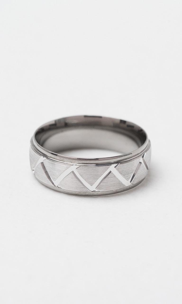 Hogans Family Jewellers 9K WG & Titanium 7.5mm Decorative Gents Band