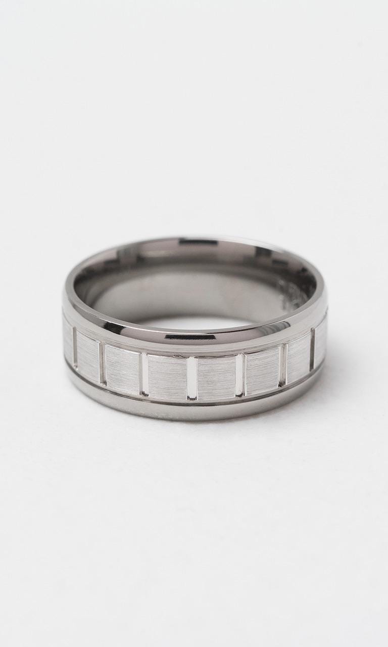 Hogans Family Jewellers 9K WG & Titanium 8mm Decorative Gents Band