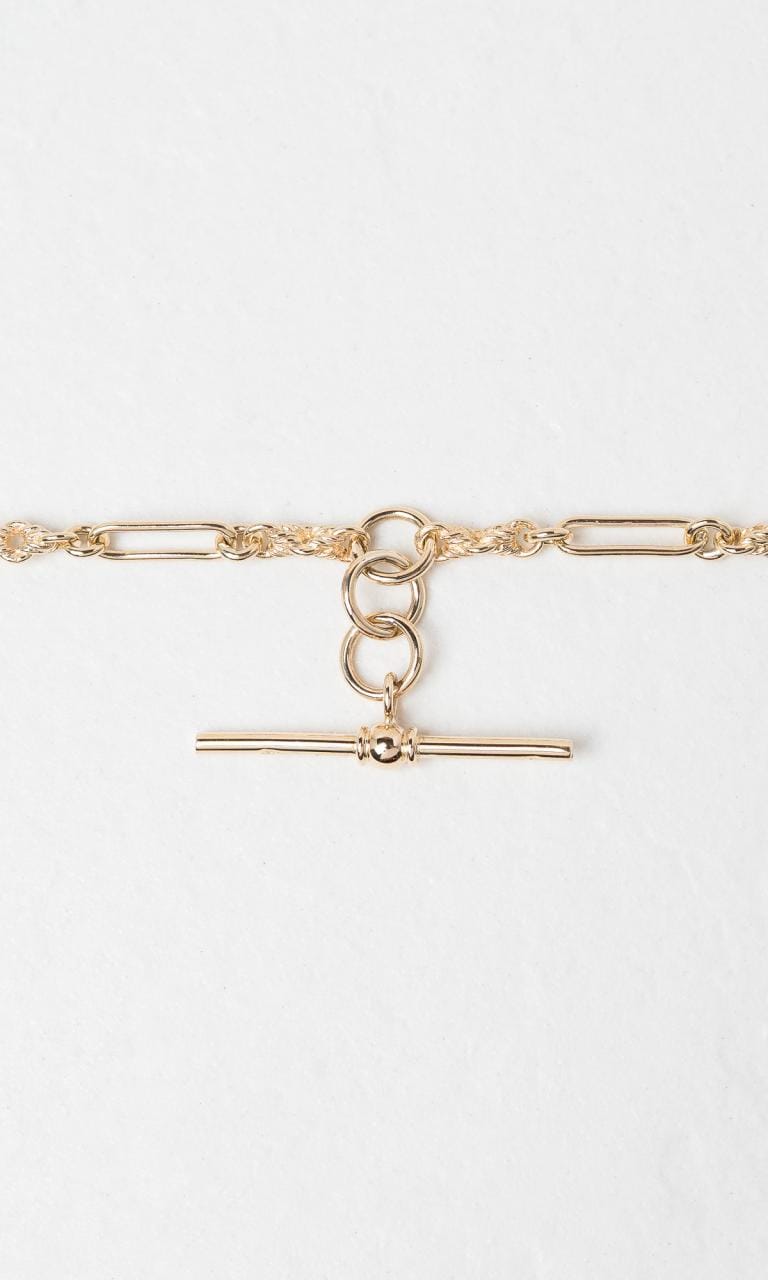 Hogans Family Jewellers 9K YG 50cm Fancy Paper Clip Link T-Bar Fob Chain Necklace