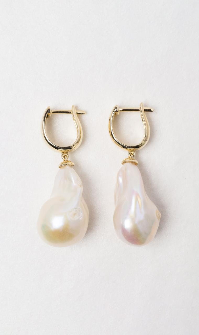 Hogans Family Jewellers 9K YG Baroque Pearl Huggie Earrings