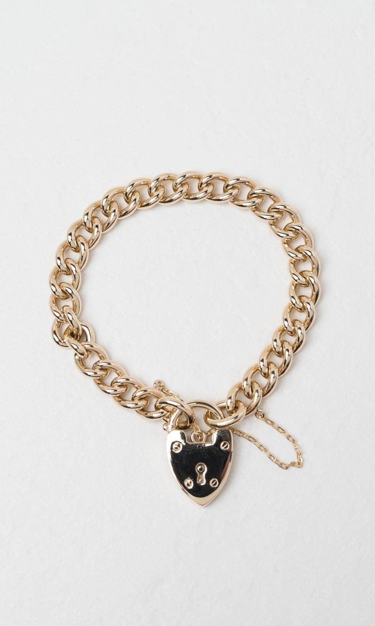 Hogans Family Jewellers 9K YG Curb Link Heart Padlock Bracelet