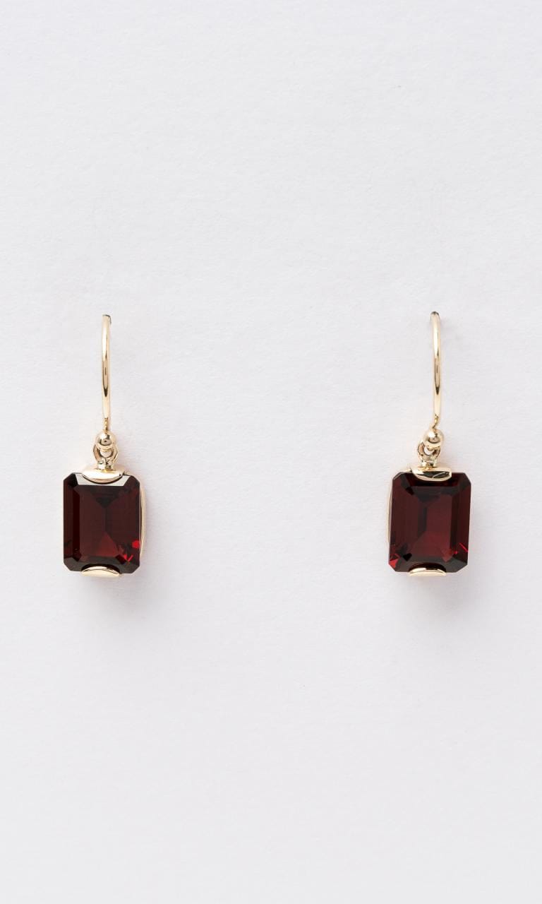 Hogans Family Jewellers 9K YG Emerald Cut Garnet Drop Earrings
