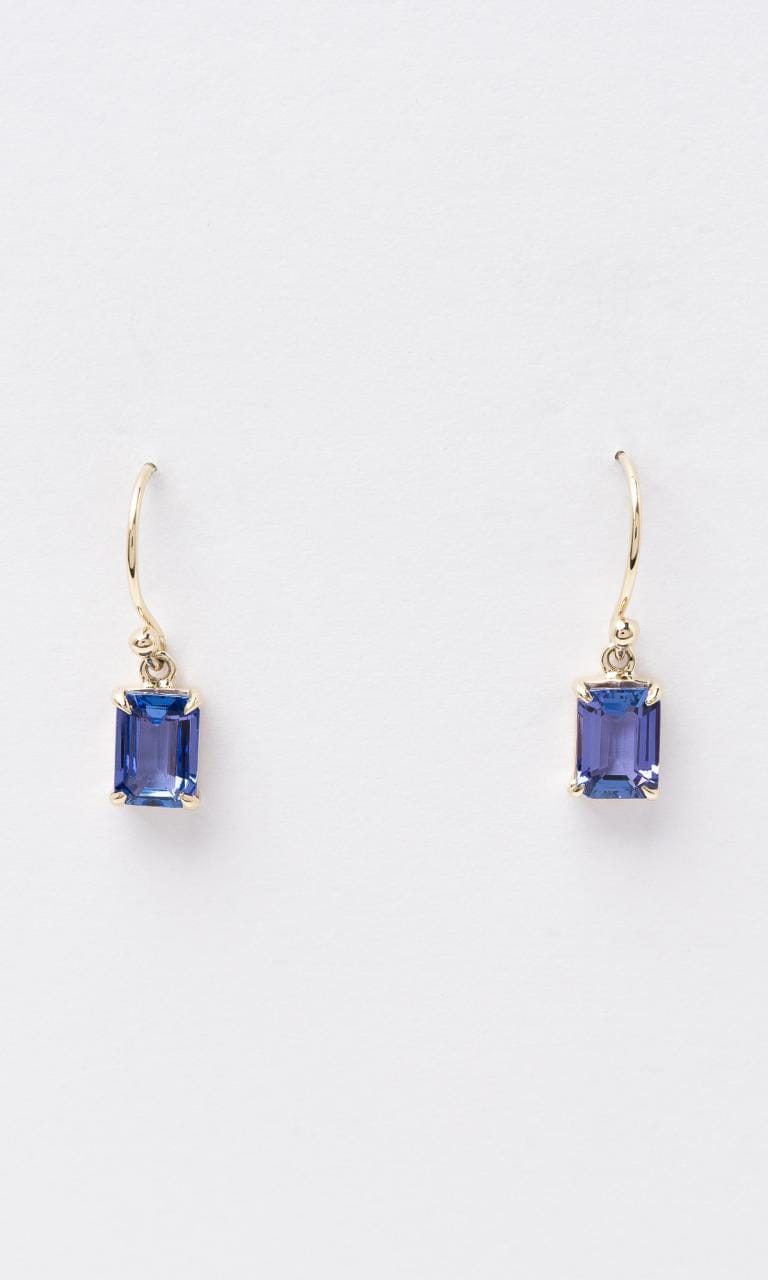 Hogans Family Jewellers 9K YG Emerald Cut Tanzanite Drop Earrings