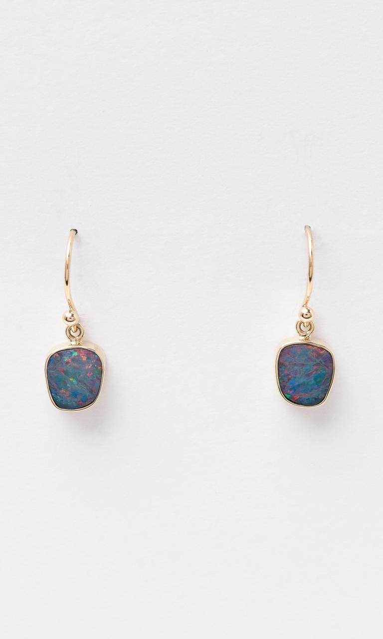 Hogans Family Jewellers 9K YG Free Form Doublet Opal Drop Earrings