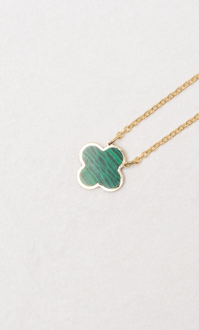 Hogans Family Jewellers 9K YG Malachite Clover Necklace