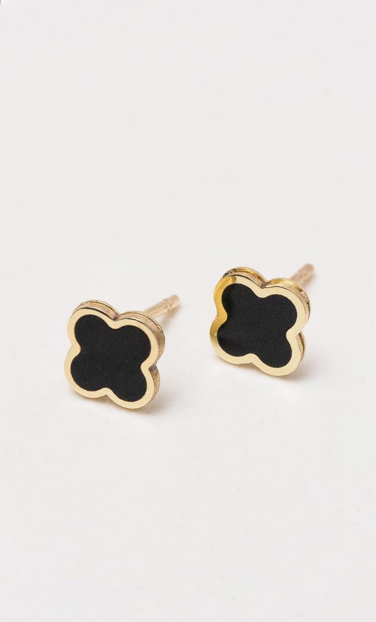 Hogans Family Jewellers 9K YG Onyx Clover Stud Earrings