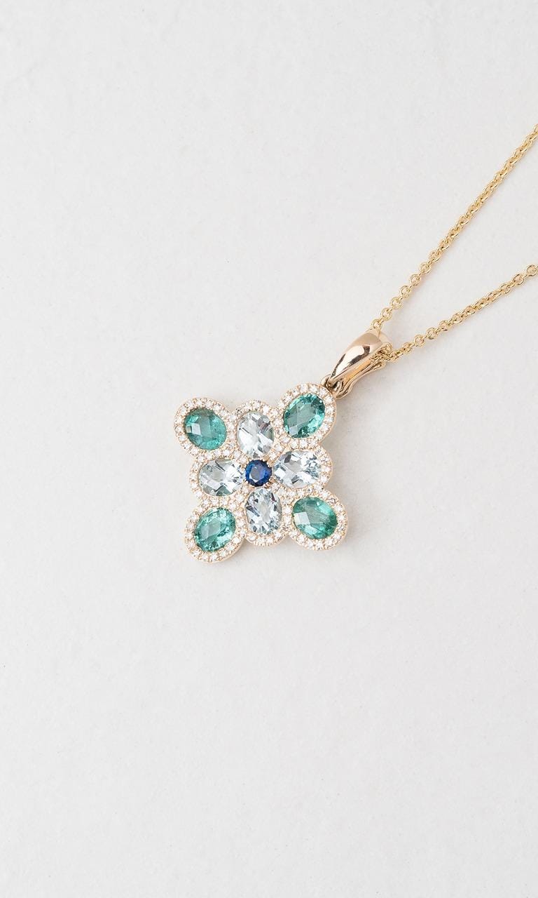 Hogans Family Jewellers 9K YG Oval Cut Emerald & Aquamarine Cluster Pendant