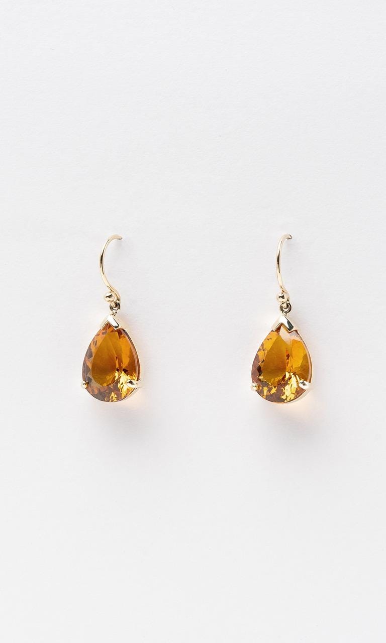 Hogans Family Jewellers 9K YG Pear Cut Citrine Drop Earrings