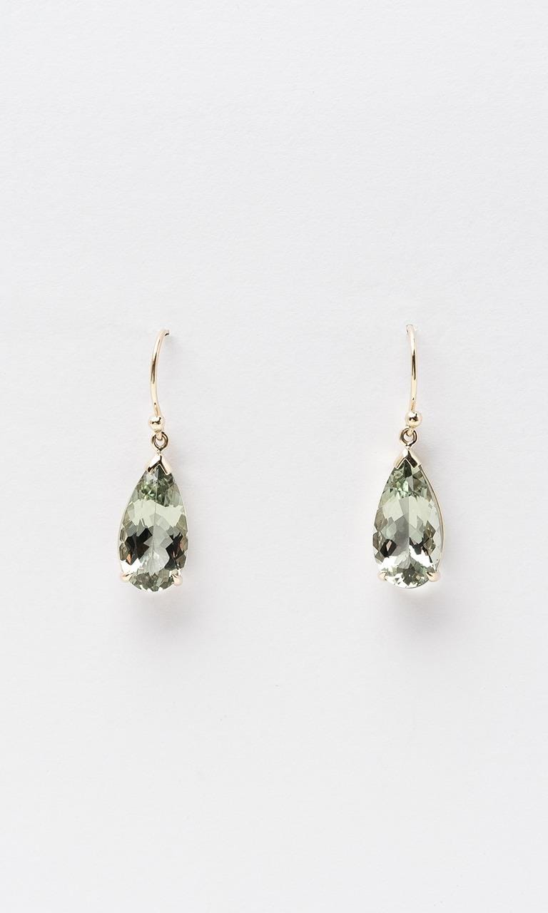 Hogans Family Jewellers 9K YG Pear Cut Green Amethyst Drop Earrings