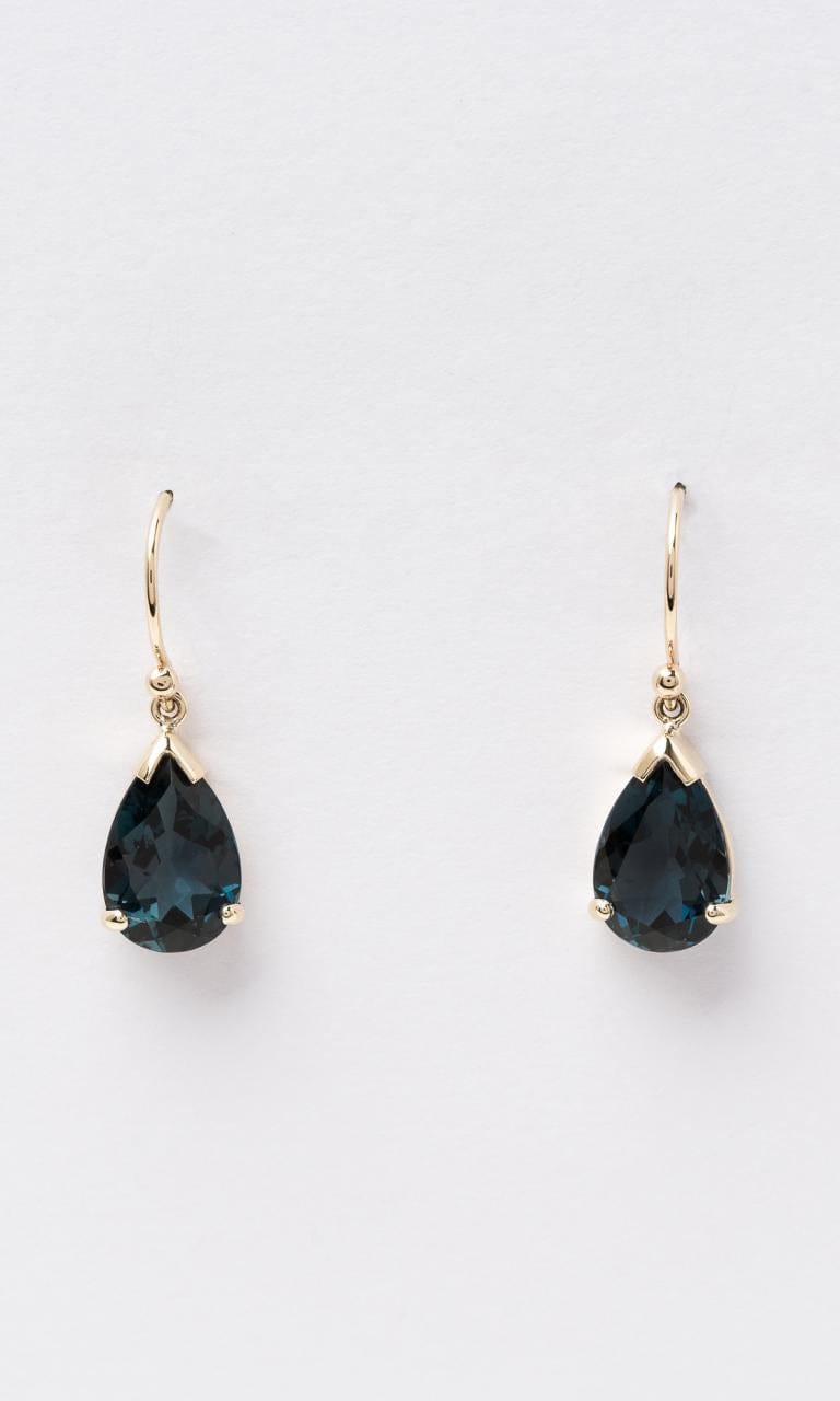 Hogans Family Jewellers 9K YG Pear Cut London Blue Topaz Drop Earrings