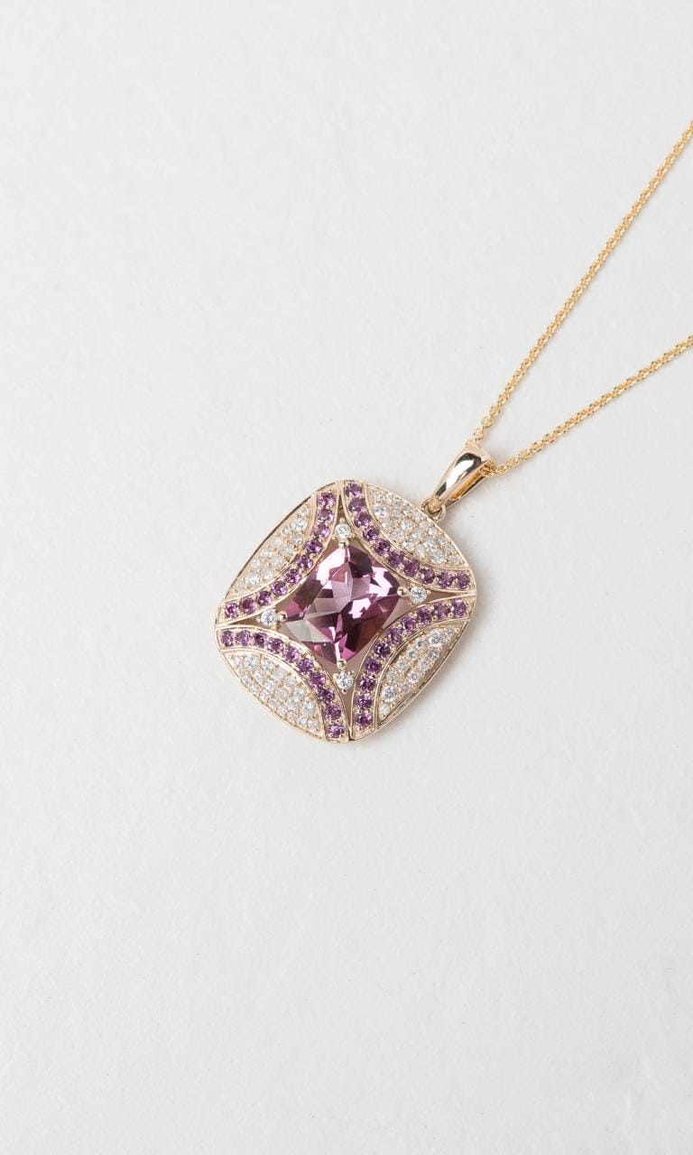Hogans Family Jewellers 9K YG Pink Topaz Cushion Cut Cluster Pendant