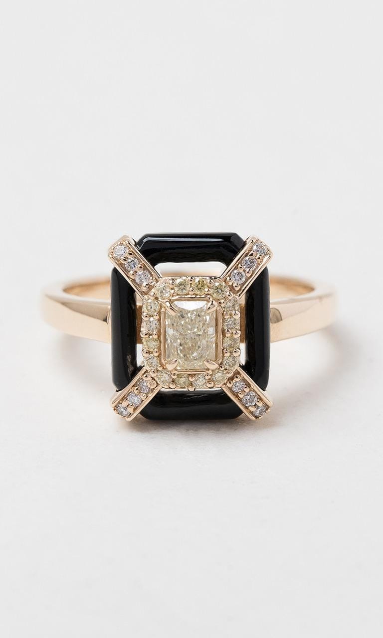 Hogans Family Jewellers 9K YG Radiant Cut Yellow Diamond & Onyx Dress Ring