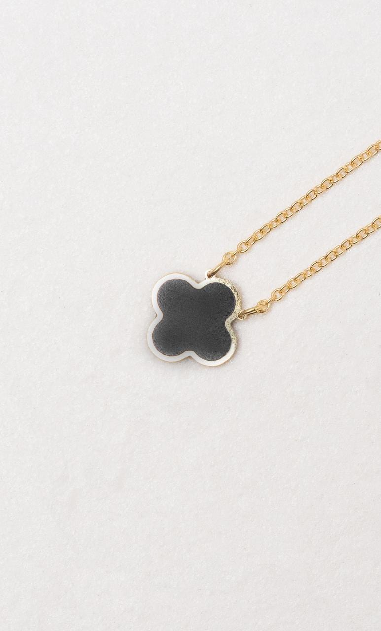 9K YG Single Onyx Coloured Clover Necklace