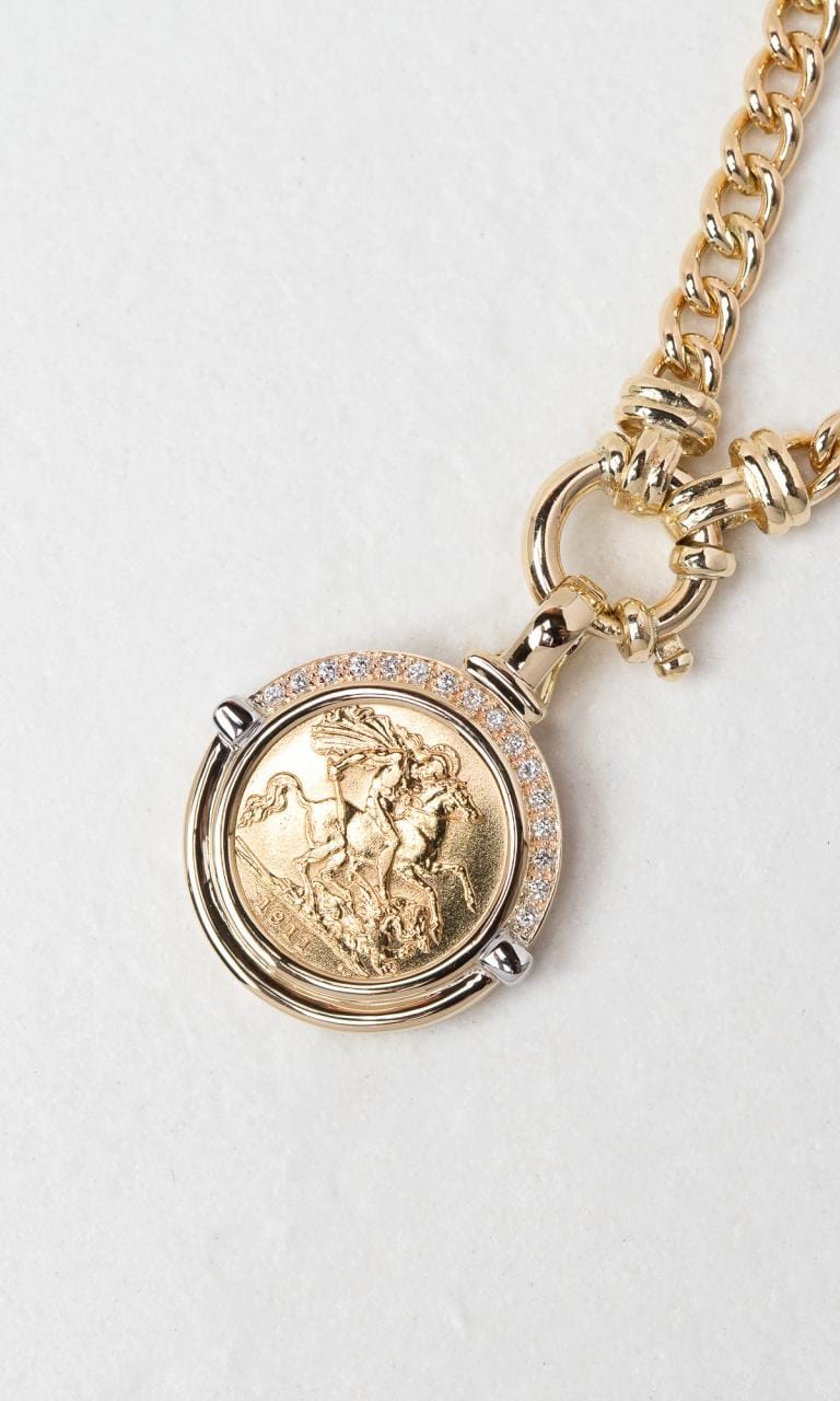 Hogans Family Jewellers 9K YWG 0.18ct TDW Round Brilliant Cut Diamond Half Sovereign Enhancer Pendant