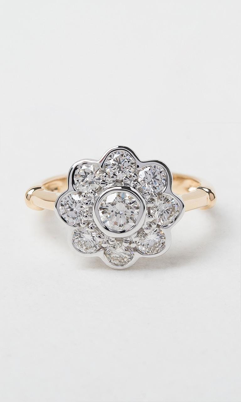 Hogans Family Jewellers 9K YWG 1.19ct TDW Round Brilliant Cut Diamond Floral Halo Ring