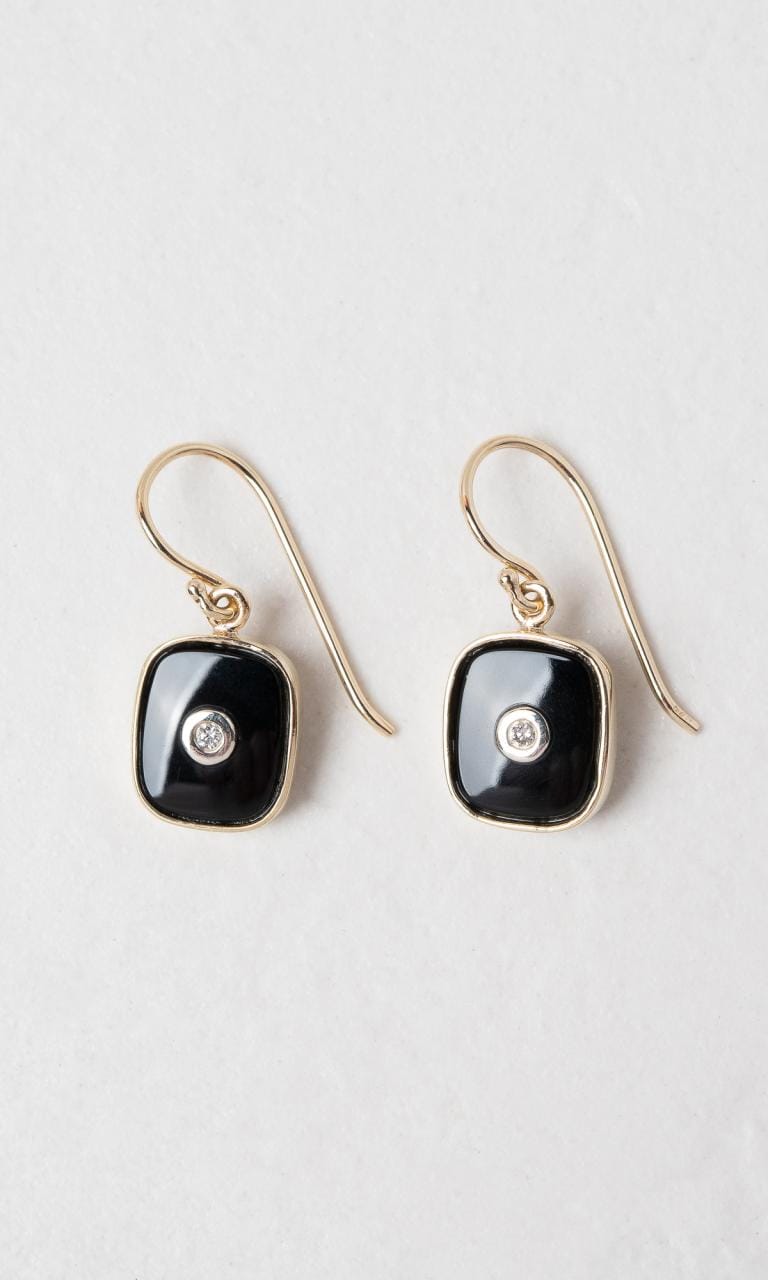 Hogans Family Jewellers 9K YWG Cushion Cut Onyx Drop Earrings