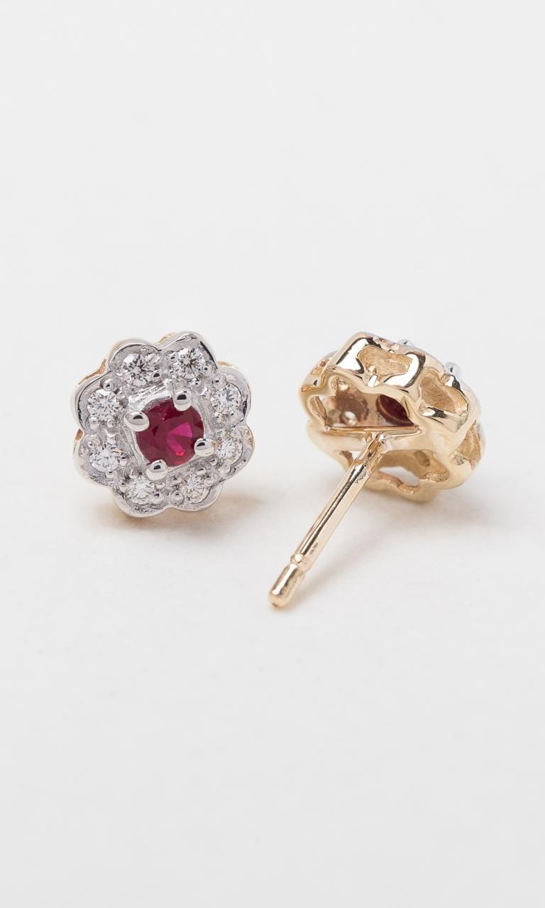 Hogans Family Jewellers 9K YWG Ruby Flower Cluster Studs