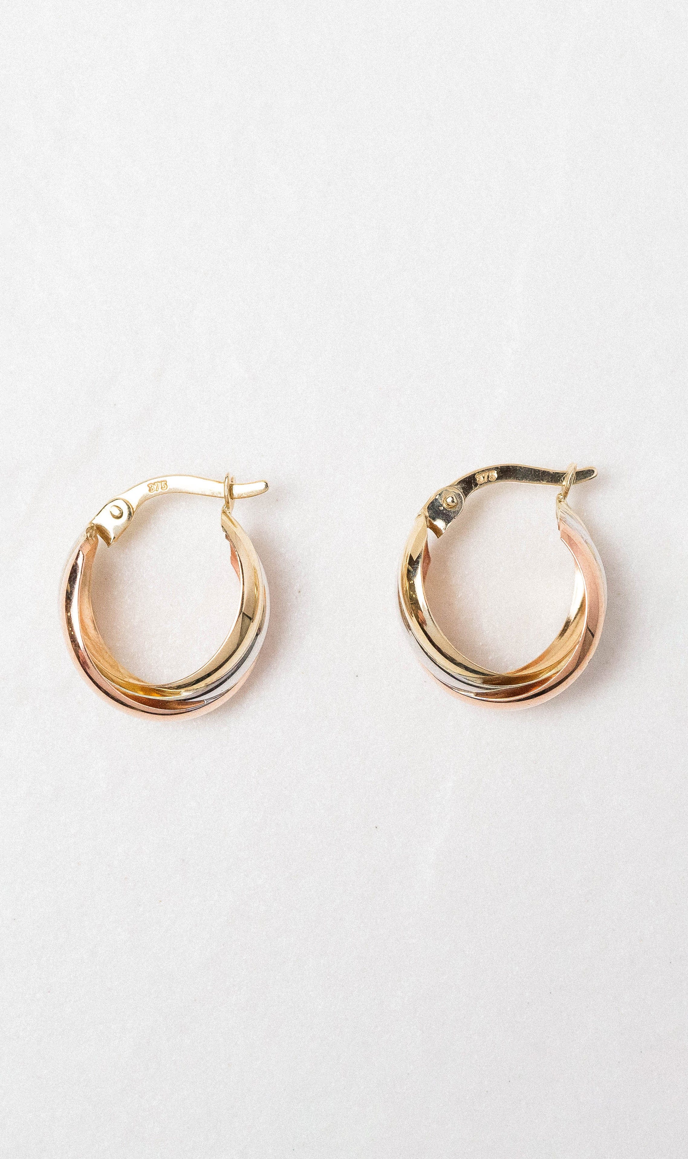 Hogans Family Jewellers 9K YWRG Crossover Hoop Earring