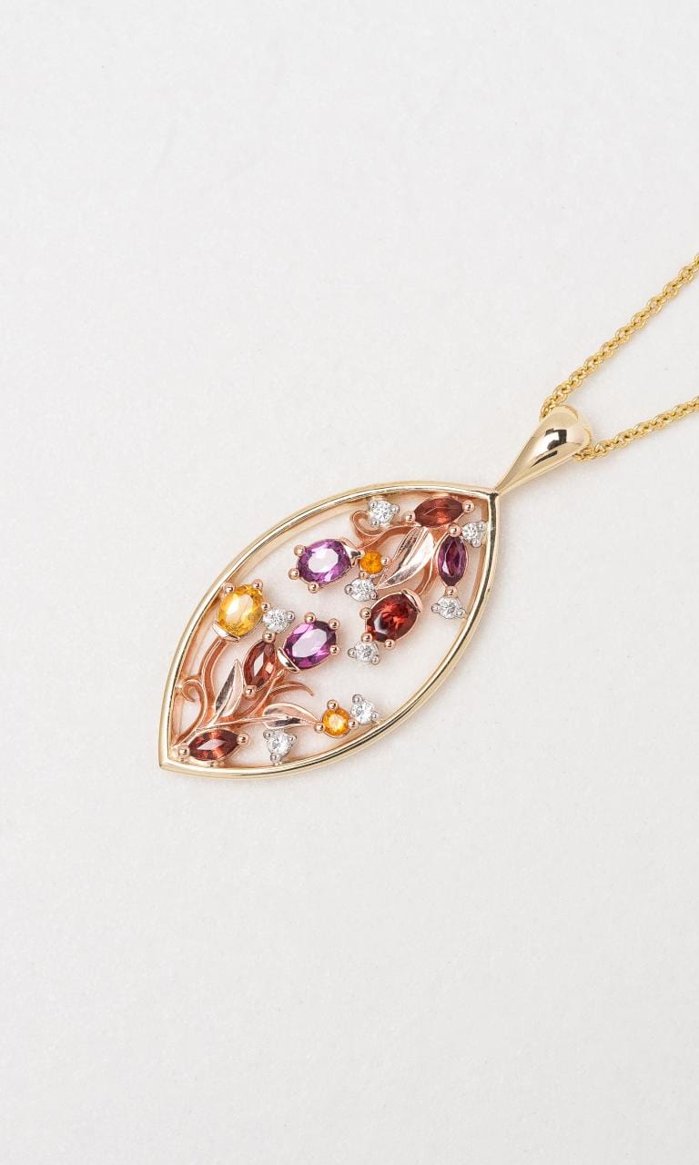 Hogans Family Jewellers 9K YWRG Multi-coloured Garnet, Citrine and Diamond Pendant