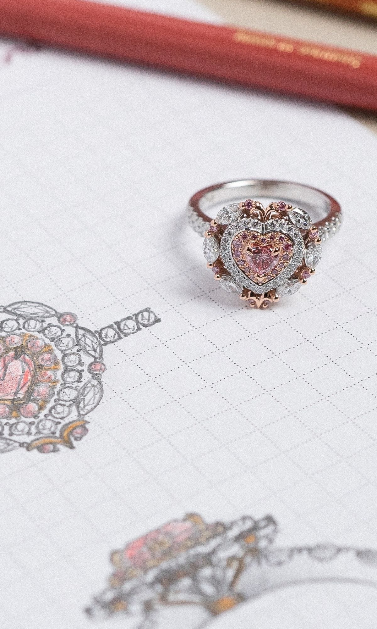Hogans Family Jewellers Bespoke 18K RWG Pink Diamond Heart Shaped Dress Ring