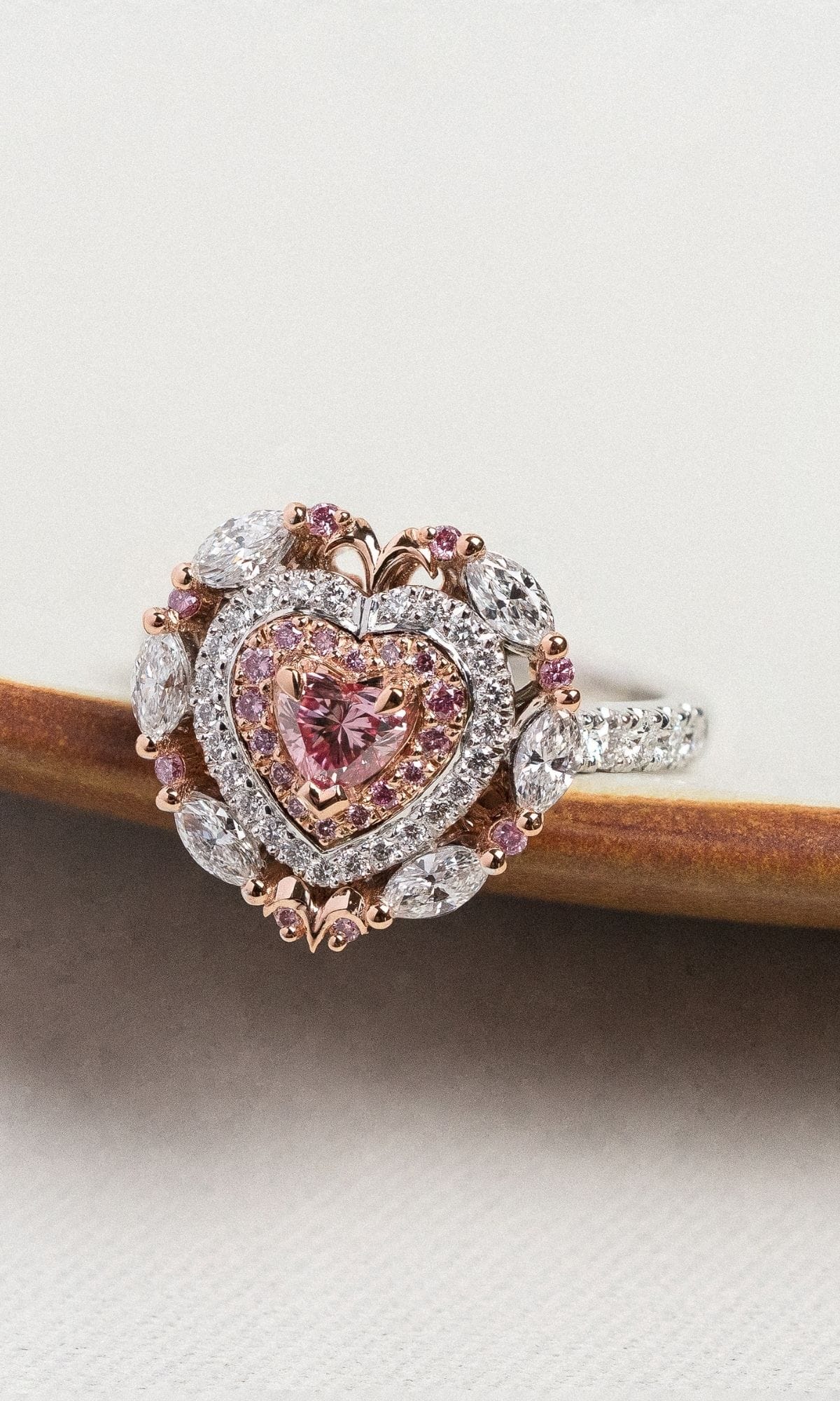Hogans Family Jewellers Bespoke 18K RWG Pink Diamond Heart Shaped Dress Ring