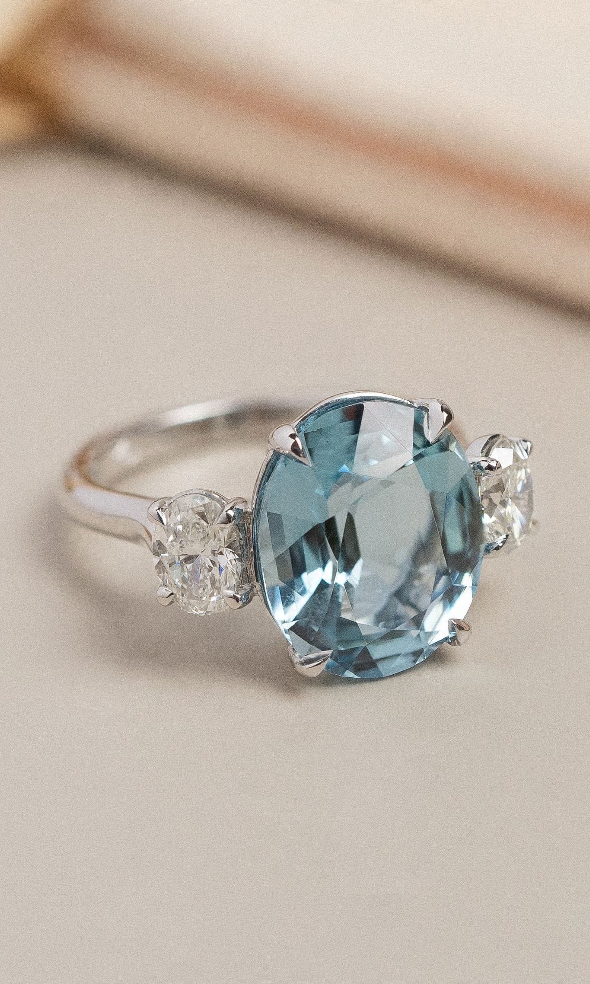 Hogans Family Jewellers Bespoke 18K WG Aquamarine & Diamond Trilogy Dress Ring