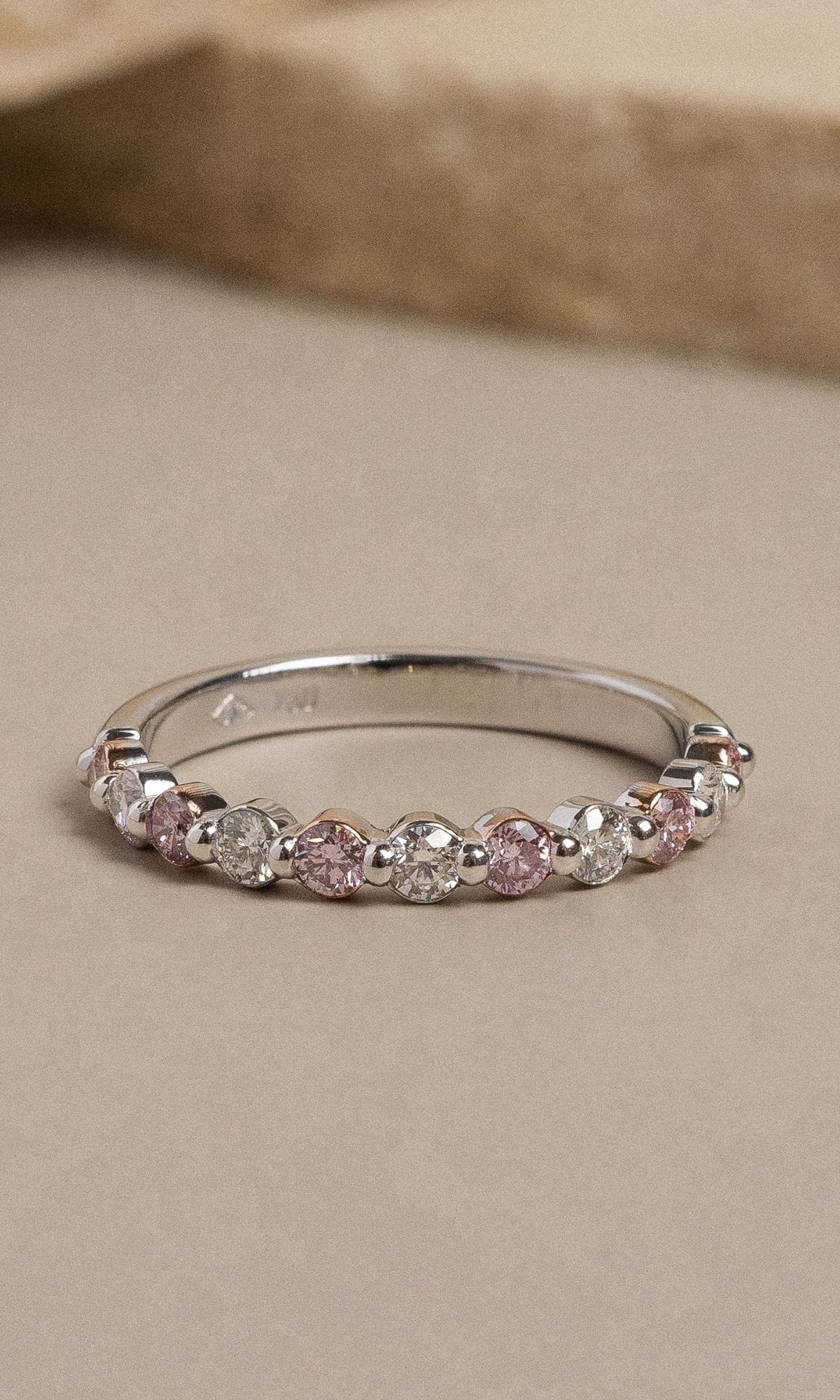 Hogans Family Jewellers Bespoke 18K WRG Australian Pink Diamond Cluster Ring & Band