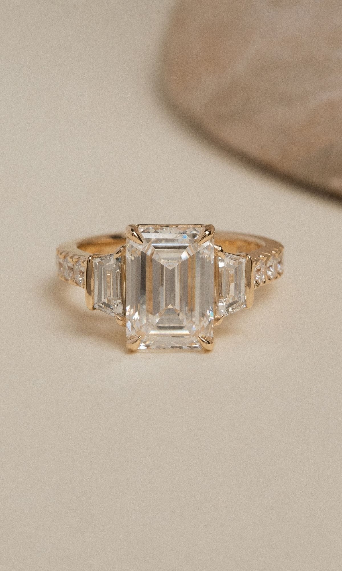 Hogans Family Jewellers Bespoke 18K YG Emerald Cut Diamond Trilogy Ring