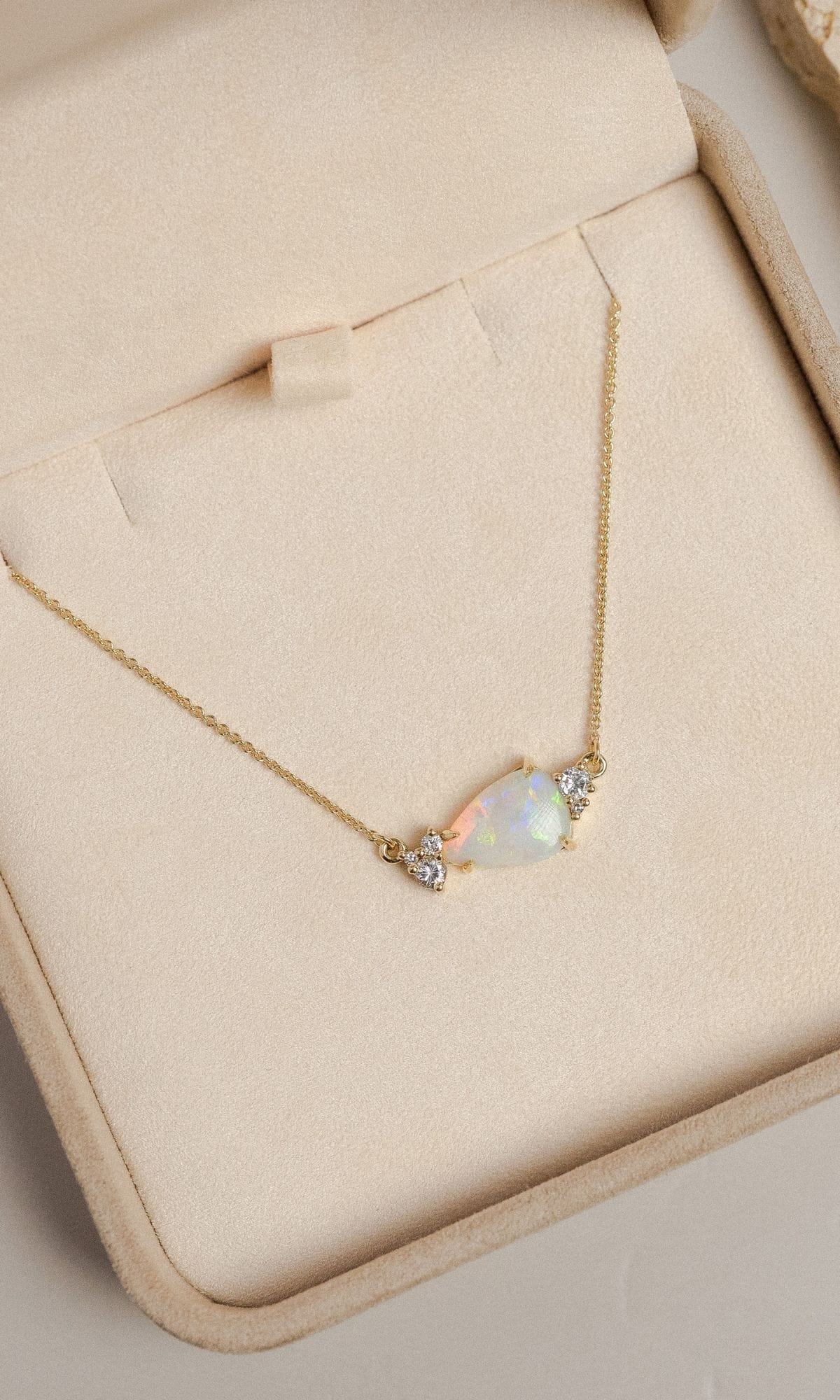Hogans Family Jewellers Bespoke 18K YG Opal & Diamond Cluster Necklace