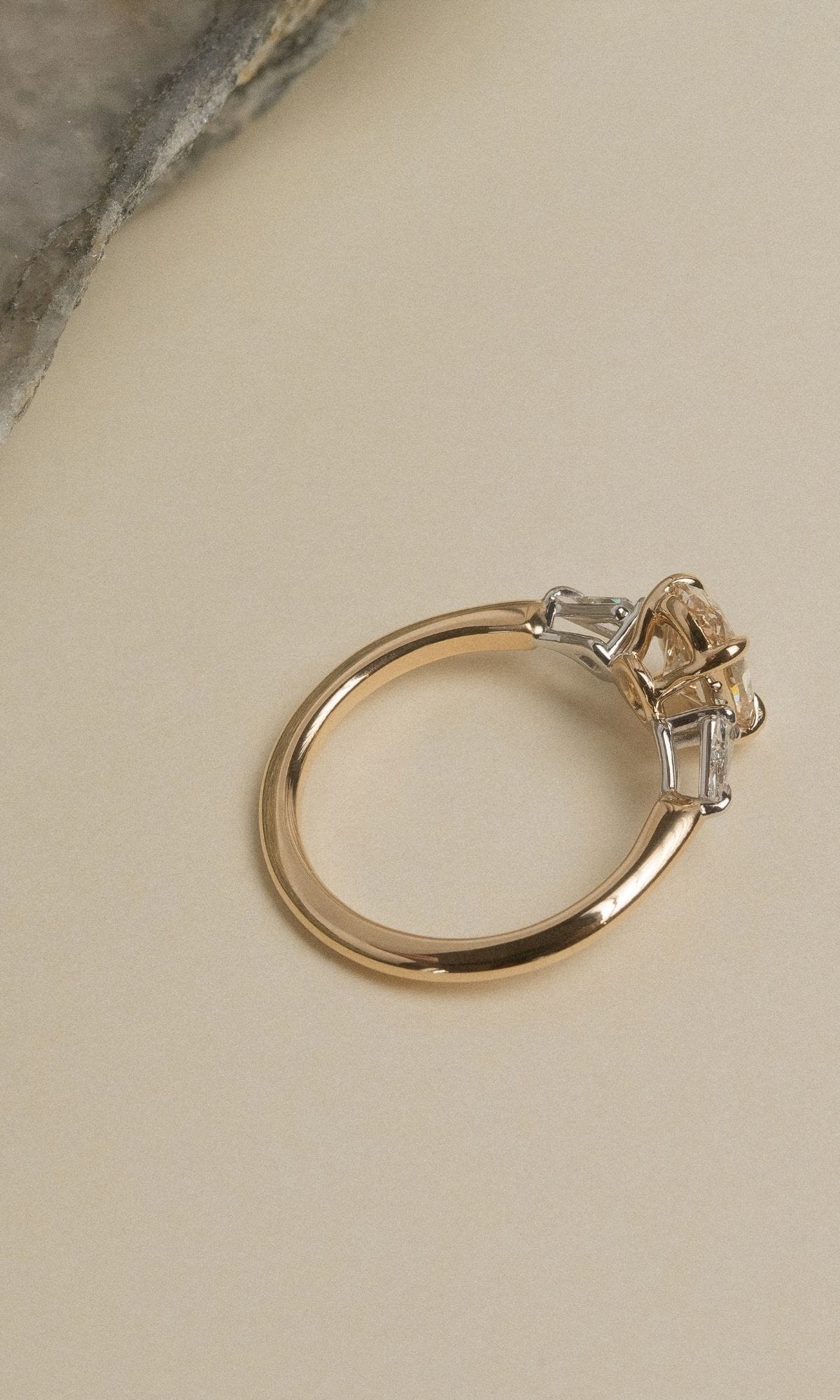 Hogans Family Jewellers Bespoke 18K YWG Champagne Diamond Trilogy Ring