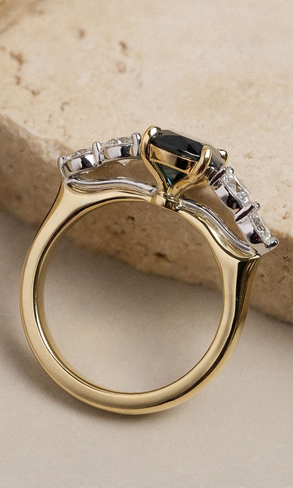 Hogans Family Jewellers Bespoke 18K YWG Sapphire & Diamond Five Stone Ring