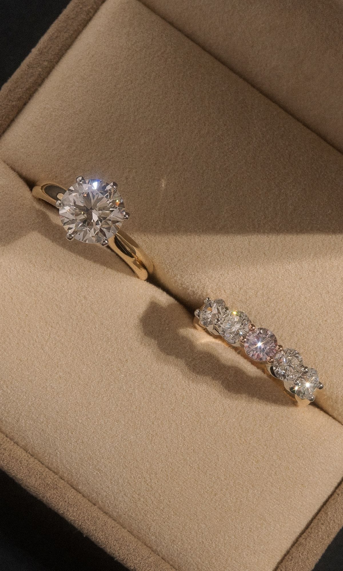 Hogans Family Jewellers Bespoke 18K YWRG Diamond Solitaire Ring & Australian Pink Diamond Band