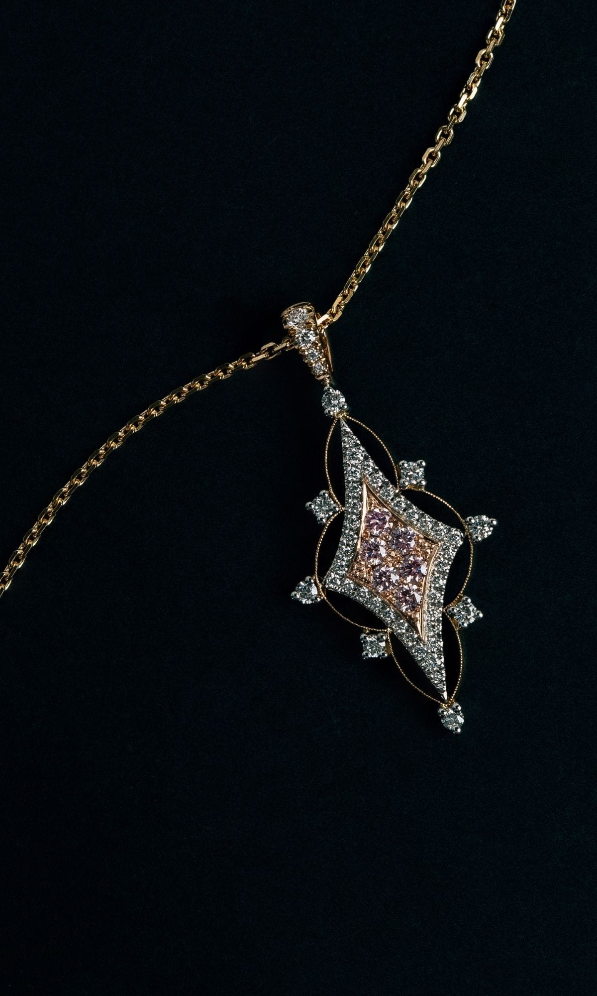 Hogans Family Jewellers Bespoke 18K YWRG Pink & White Diamond Pendant