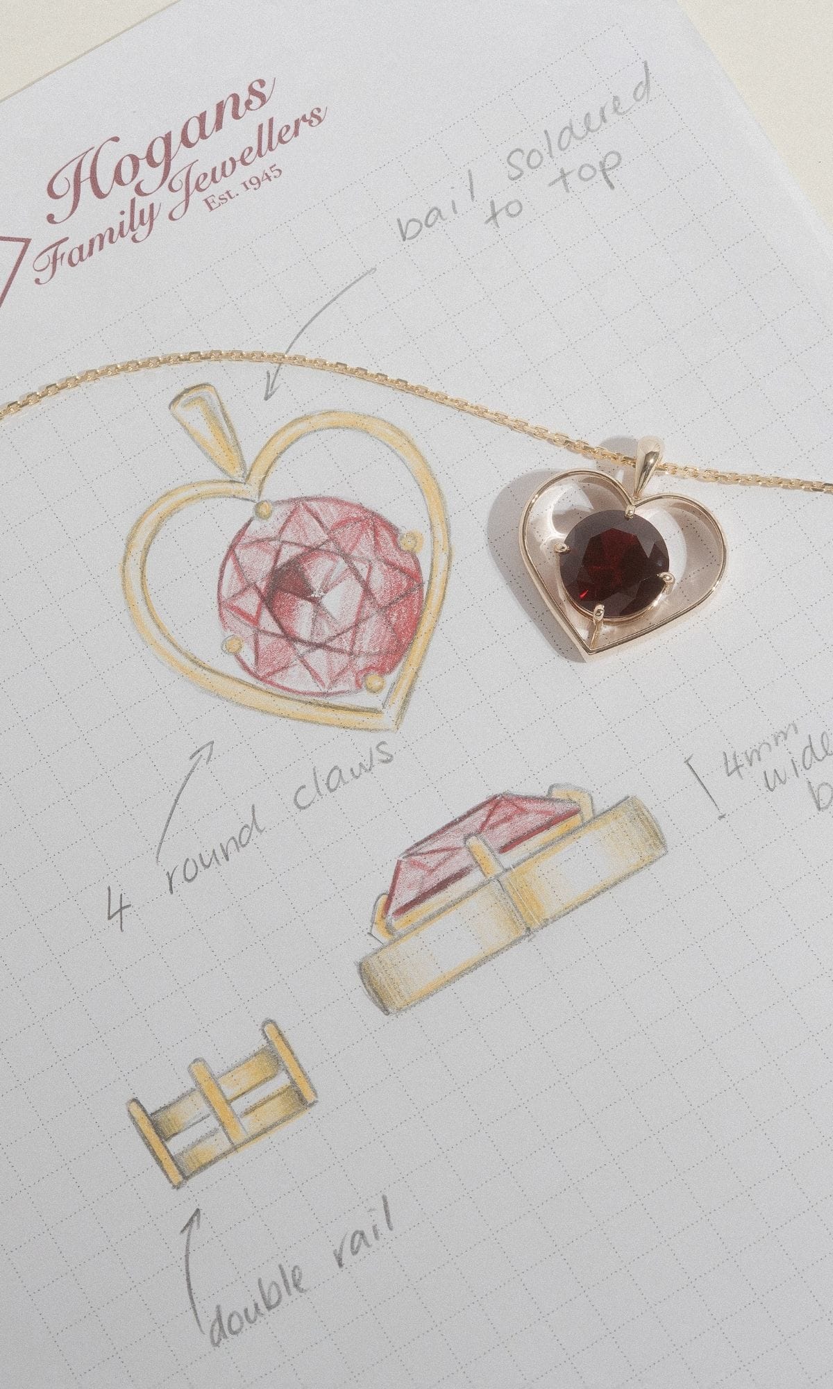 Hogans Family Jewellers Bespoke 9K YG Gemstone Heart Pendant