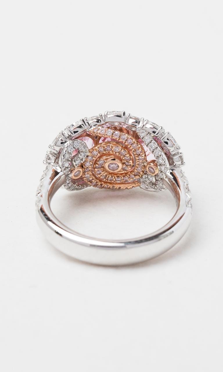 Hogans Family Jewellers Platinum & 18K RG Oval Cut Padparadscha Sapphire & Australian Pink Diamond Trilogy Cluster Dress Ring
