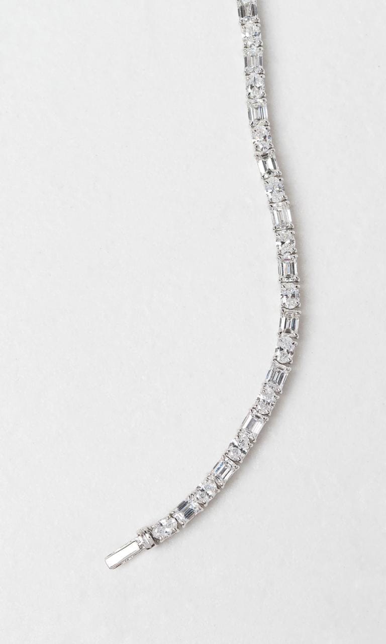 18K WG 6.40ct Oval & Emerald Cut Diamond Tennis Bracelet