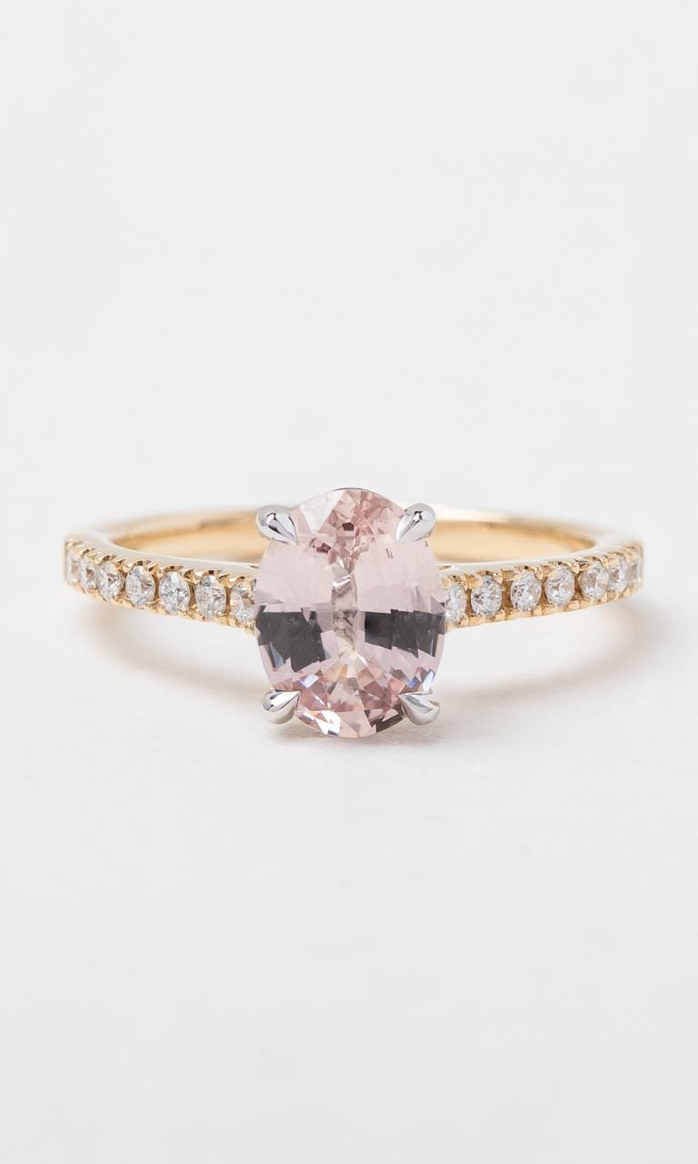 18K YWG Oval Cut Padparadscha Sapphire Solitaire Ring