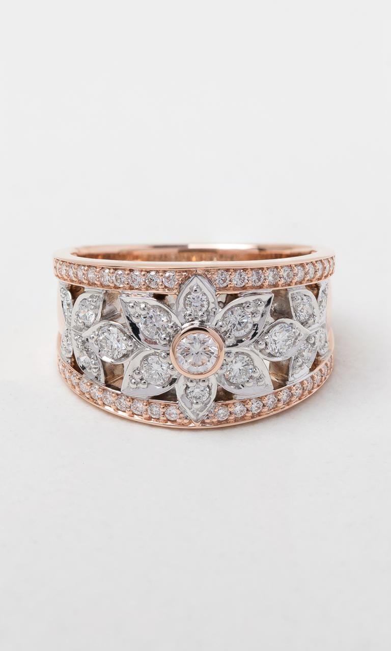 18K RWG 0.87ct TDW Round Brilliant Cut Diamond Decorative Wide Dress Ring