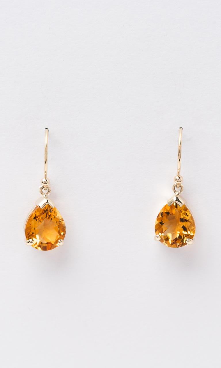 9K YG Pear Cut Citrine Drop Earrings