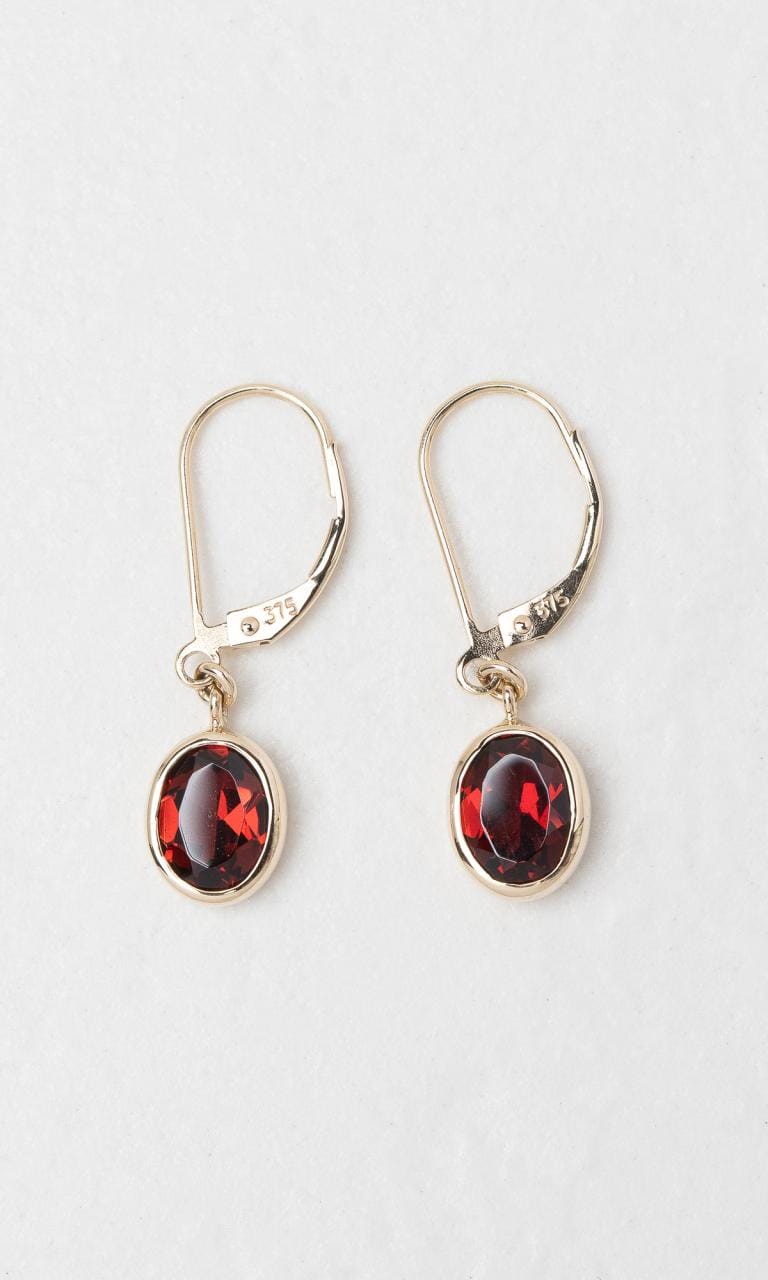 9K YG Oval Cut Garnet Drop Earrings