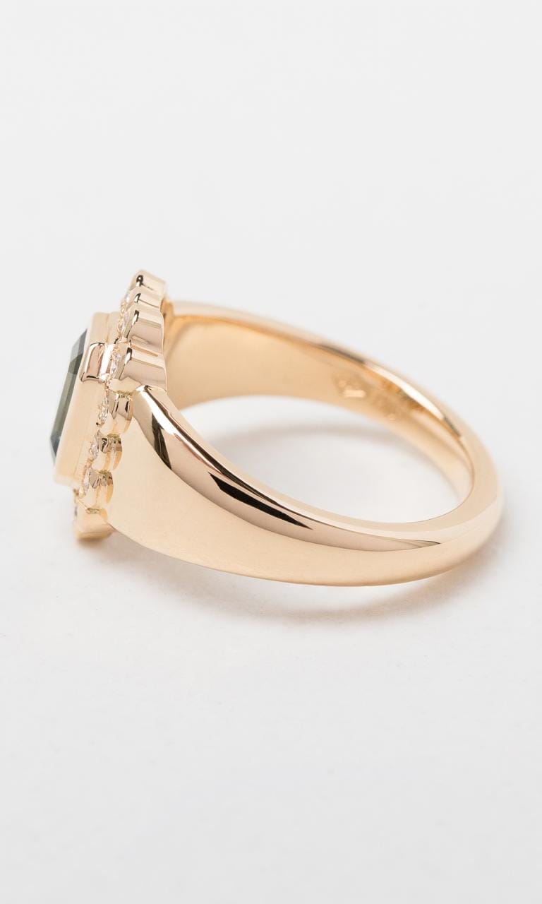 18K YG Emerald Cut Parti Sapphire Halo Ring