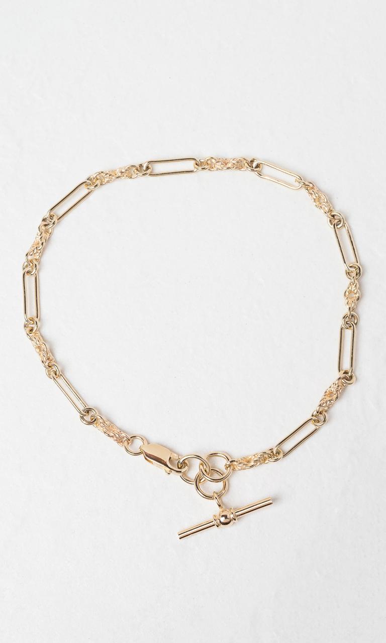 9K YG 23.5cm Fancy Link T-Bar Fob Chain Bracelet