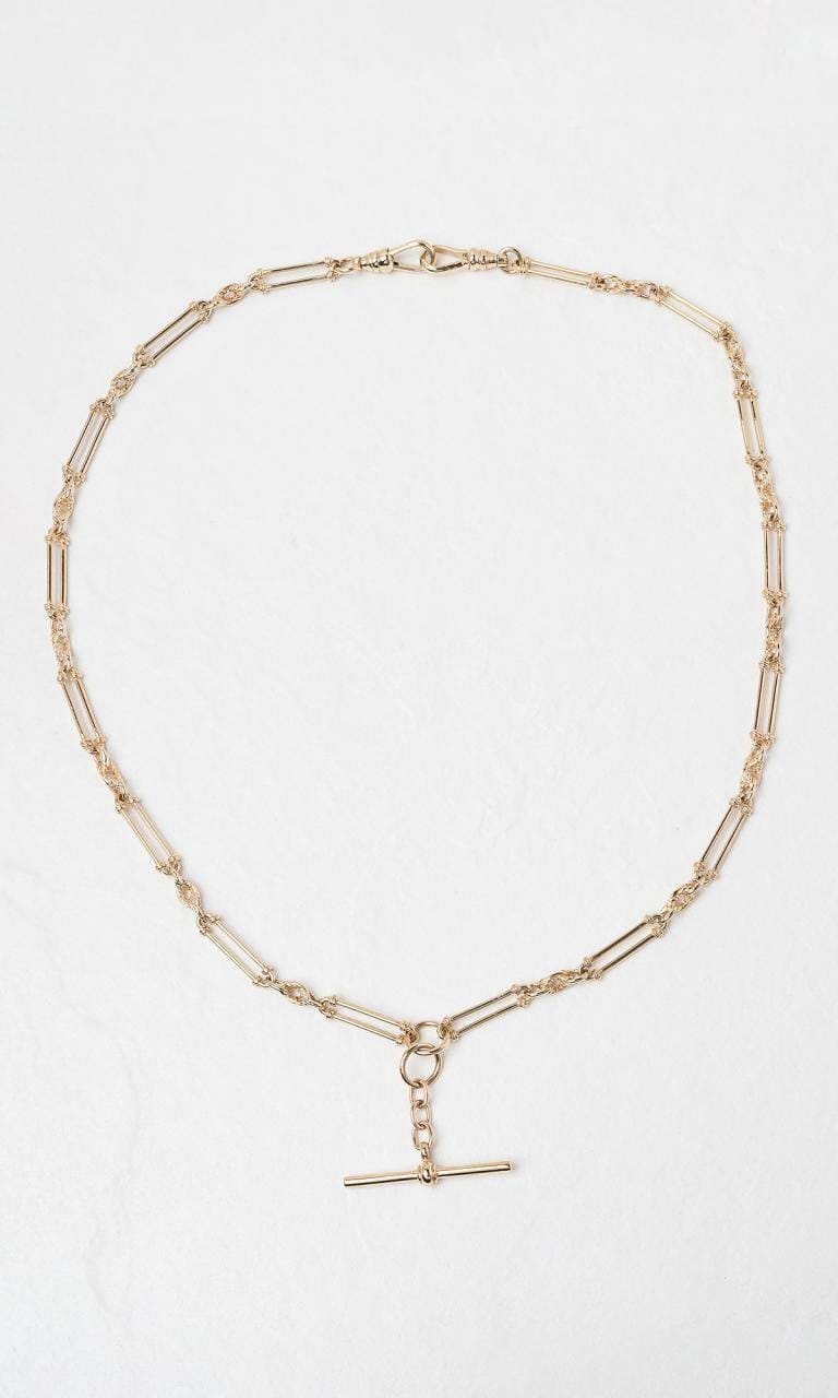 9K YG 50cm Fancy Link T-Bar Fob Chain Necklace