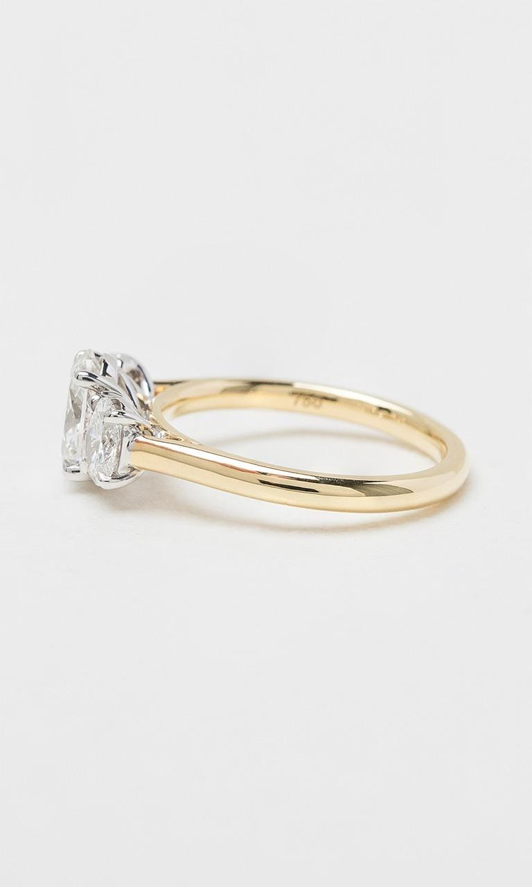 18K YWG 1.84ct TDW Oval Cut Diamond Trilogy Ring