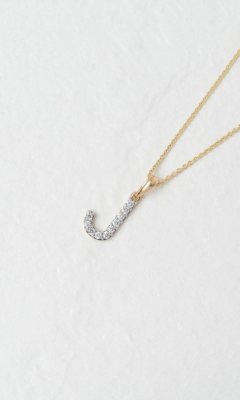 18K YWG 0.175ct TDW 'J' Initial Diamond Set Pendant